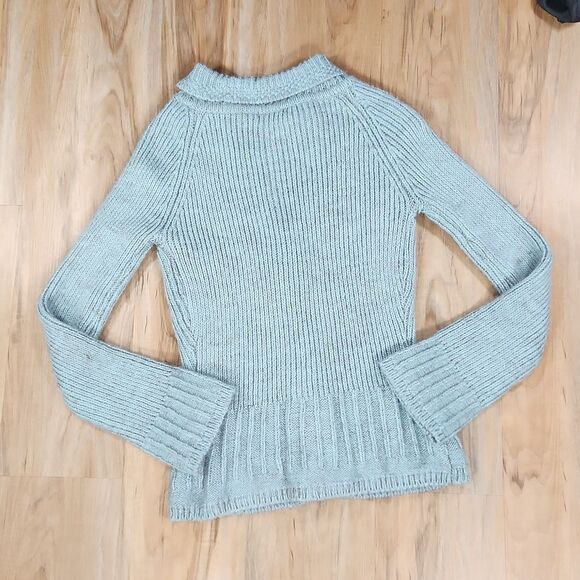 ☔️🔸️BCBGMaxAzria Blue Variegated Alpaca Single Button Cardigan Sweater Large - Picture 4 of 12